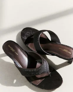 Brown Hair On Leather Toe Thong Heel Sandals