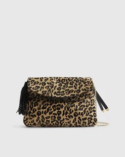 Brown Hair on Leopard Print Shoulder Bag