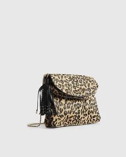 Brown Hair on Leopard Print Shoulder Bag