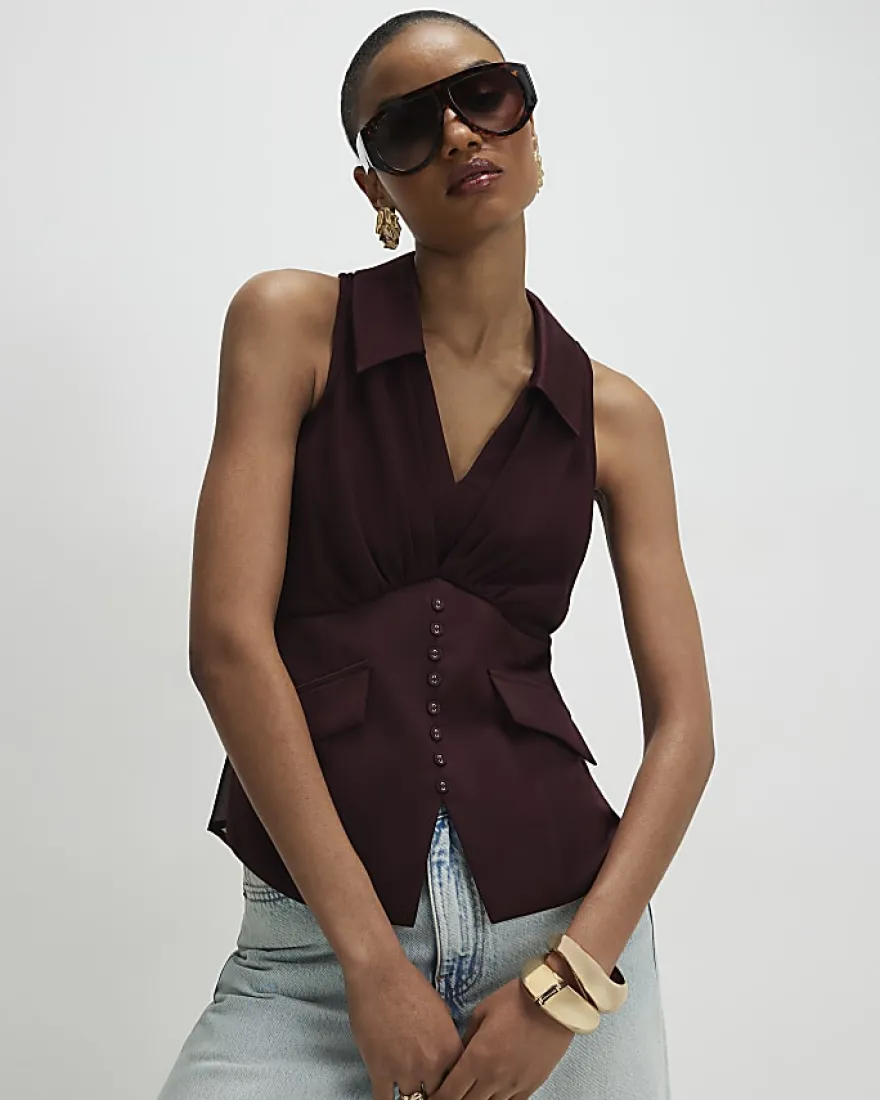 Brown Halter Corset Blouse