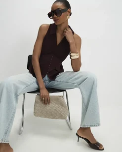 Brown Halter Corset Blouse
