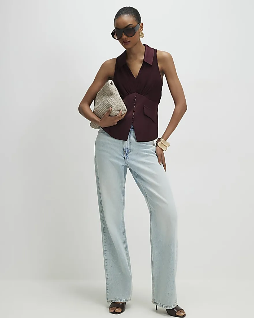 Brown Halter Corset Blouse