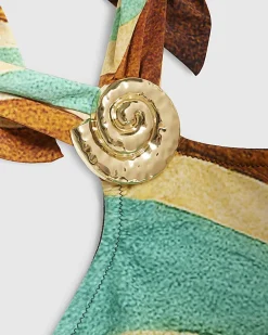 Brown Halter Neck Swirl Swimsuit