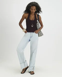 Brown Halter Neck Tank Top