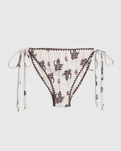 Brown High Leg Shirred Palm Bikini Bottoms