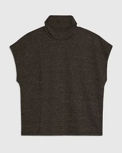 Brown High Neck Glitter Top
