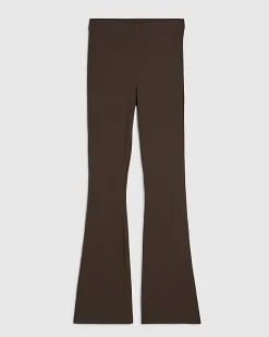 Brown High Waisted Ribbed Flare Leggings
