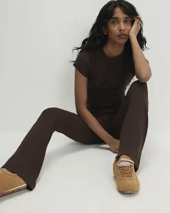 Brown High Waisted Ribbed Flare Leggings