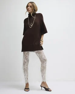 Brown Hybrid Lace Hem Midi Dress