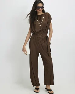 Brown Jacquard Animal Print Tie Side Top