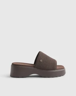 Brown Knitted Flatform Mule Sandals