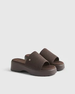 Brown Knitted Flatform Mule Sandals