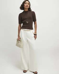Brown Knitted Short Sleeve Top