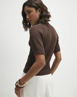 Brown Knitted Short Sleeve Top
