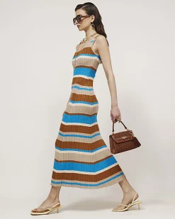 Brown Knitted Striped Maxi Dress