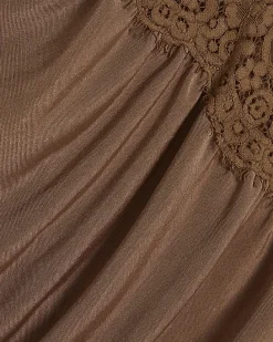 Brown Lace Trim Asymmetric Tunic Top