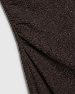 Brown Lace Trim Textured Maxi Dress