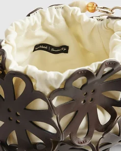 Brown Laser Cut Flower Cross Body Bag