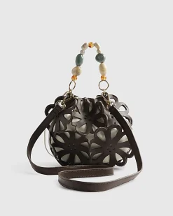 Brown Laser Cut Flower Cross Body Bag
