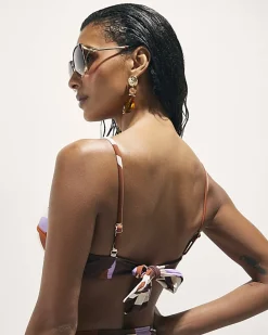 Brown Leaf Print Bikini Top