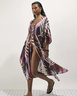 Brown Leaf Print Maxi Kaftan