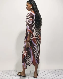 Brown Leaf Print Maxi Kaftan