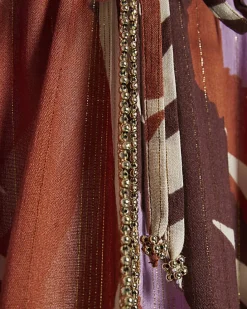 Brown Leaf Print Maxi Kaftan
