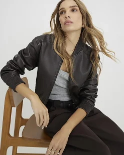Brown Leather Bomber Jacket