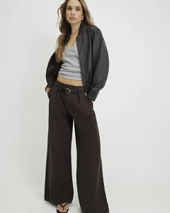 Brown Leather Bomber Jacket