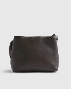 Brown Leather Double Compartment Bucket Bag