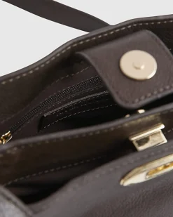 Brown Leather Double Compartment Bucket Bag