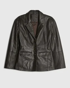 Brown Leather Fitted Waist Blazer