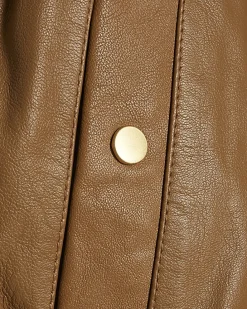 Brown Leather Funnel Bomber Jacket