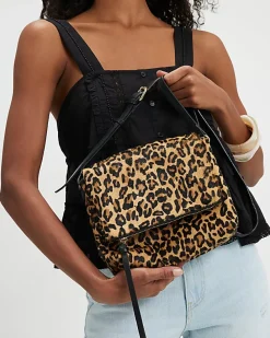 Brown Leather Leopard Print Cross Body Bag