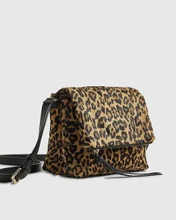 Brown Leather Leopard Print Cross Body Bag