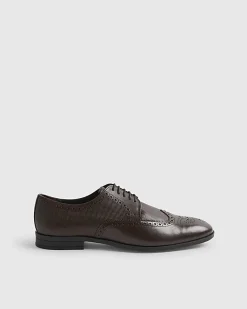 Brown Leather Textured Brogue Shoes