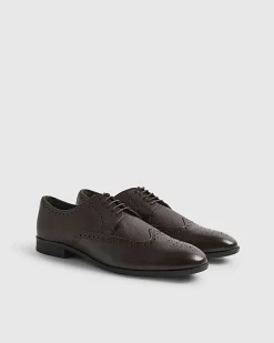 Brown Leather Textured Brogue Shoes