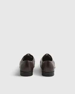 Brown Leather Textured Brogue Shoes