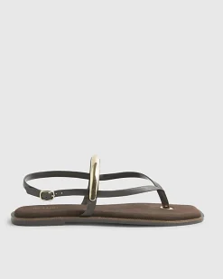 Brown Leather Toe Thong Bangle Flat Sandals