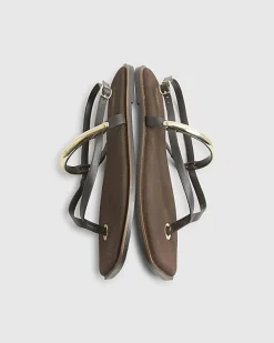 Brown Leather Toe Thong Bangle Flat Sandals