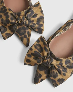 Brown Leopard Bow Slingback Flats