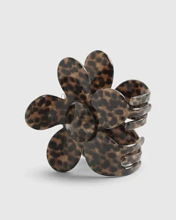 Brown Leopard Print Flower Claw Hair Clip