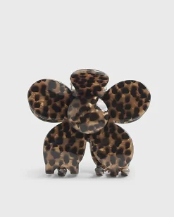 Brown Leopard Print Flower Claw Hair Clip