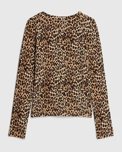 Brown Leopard Print Long Sleeve Fitted Top