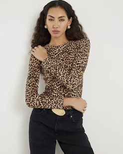 Brown Leopard Print Long Sleeve Fitted Top