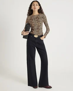 Brown Leopard Print Long Sleeve Fitted Top