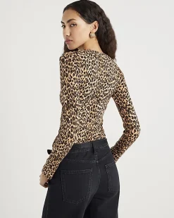 Brown Leopard Print Long Sleeve Fitted Top