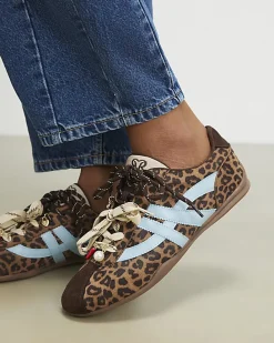 Brown Leopard Print Slim Double Lace Trainers