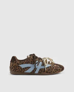 Brown Leopard Print Slim Double Lace Trainers