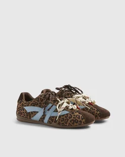Brown Leopard Print Slim Double Lace Trainers